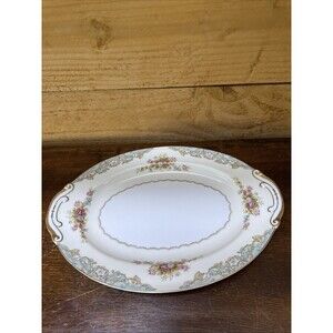Occupied Japan Footed China Small Oval Platter – Vintage Floral & Gold 1945-52